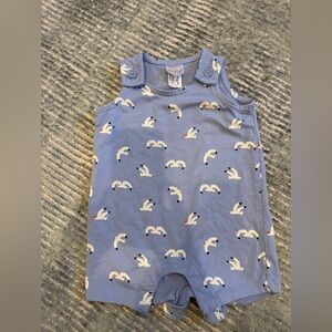 Hanna Andersson Light Blue Baby Romper with Animal Design